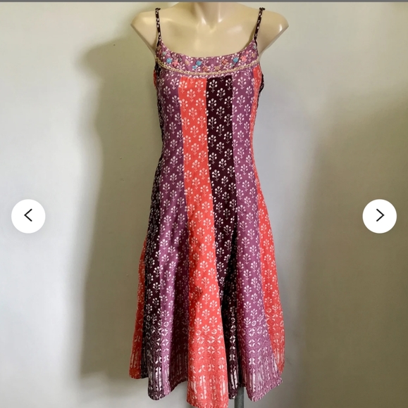 Free People BOHO Pink Purple Multi-Color Floral Beaded Dress 8 - Picture 2 of 14